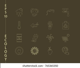 Green, Ecology and environment icon set in vector format. 16 icons in thin line sets