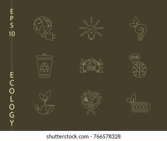 Green, Ecology and environment icon set in vector format. 9 icons in thin line sets
