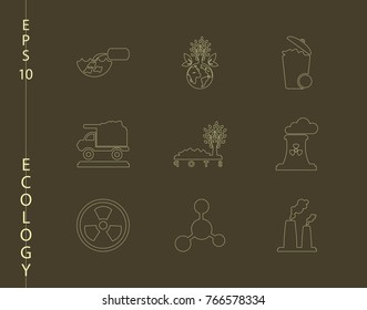 Green, Ecology and environment icon set in vector format. 9 icons in thin line sets