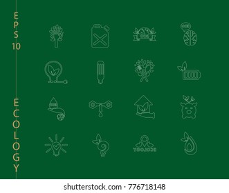 Green, Ecology and environment icon set in vector format. 16 icons in thin line sets