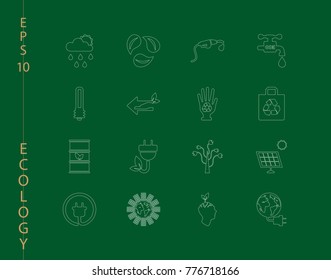 Green, Ecology and environment icon set in vector format. 16 icons in thin line sets