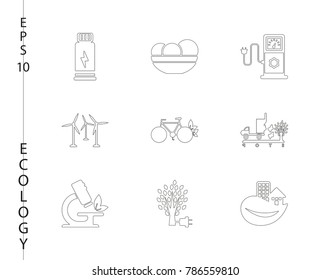 Green, Ecology and environment icon set in vector format. 9 icons in thin line sets