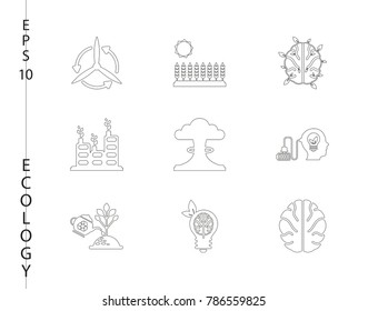 Green, Ecology and environment icon set in vector format. 9 icons in thin line sets