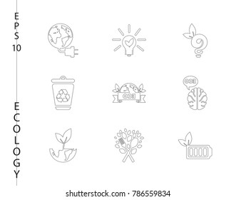 Green, Ecology and environment icon set in vector format. 9 icons in thin line sets