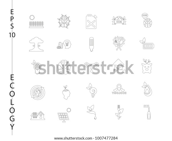 Green, Ecology and environment icon set in\
vector format. 25 icons in thin line\
sets