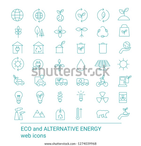 Green, ecology and environment icon set. Thin\
line contour symbols.