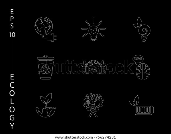 Green, Ecology and environment icon set in\
vector format. 9 icons in thin line\
sets