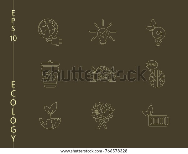 Green, Ecology and environment icon set in\
vector format. 9 icons in thin line\
sets