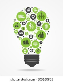 Green, ecology and environment icons in the form of light bulbs. File is saved in 10 EPS version. This illustration contains a transparency
