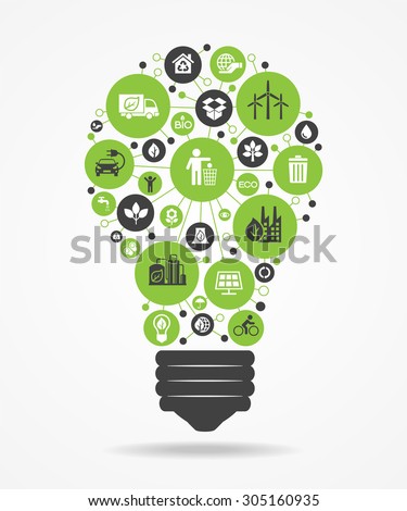 Green, ecology and environment icons in the form of light bulbs. File is saved in 10 EPS version. This illustration contains a transparency