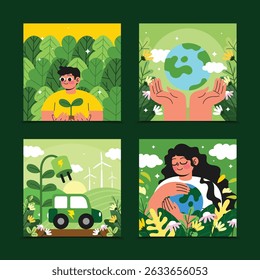 Green Ecology Flat Cards Set