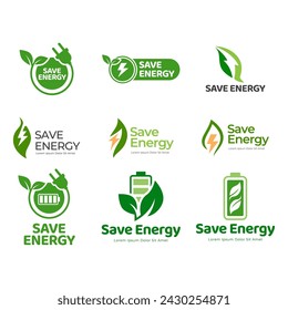 Icono de ecología verde, conjunto de logotipos. Ahorre verde o ahorre energía logo colección de vectores.