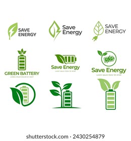 Green ecology icon, logo set. Save green or save energy logo vector collection.