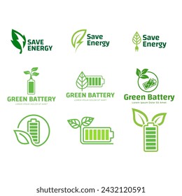 Green ecology icon, logo set. Save green or save energy logo vector collection.