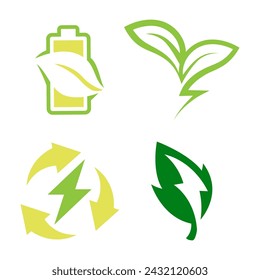 Green ecology icon, logo set. Save green or save energy logo vector collection.