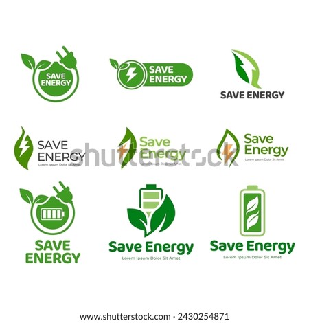 Green ecology icon, logo set. Save green or save energy logo vector collection.