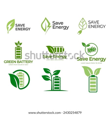 Green ecology icon, logo set. Save green or save energy logo vector collection.