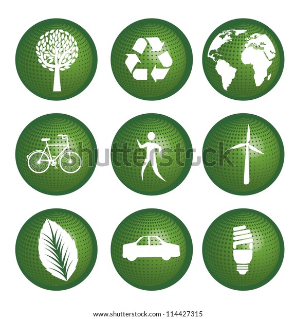 green ecology icons isolated over white\
background. vector\
illustration