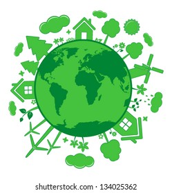 Green ecology icons over planet