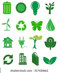 Green ecology icons set