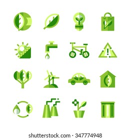 Green ecology icons set of ecologically clean products and safe production on white background isolated vector illustration 
