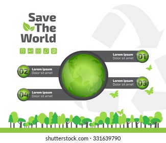 green ecology infographic element, save world and tree eco concept. vector illustration.