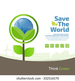 green ecology infographic element, save the world and tree eco concept. 