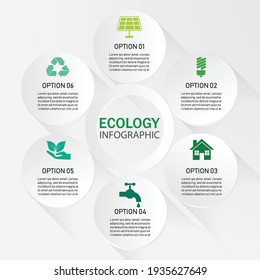 green ecology infographics 6 options. sustainable and environment concept. can be used for process, presentations, layout, banner,infographic. vector illustration in flat style modern design.