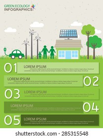 green ecology infographics elements and  background, environment friendly concept. Can be used for step options, business data, banner, web design, info chart, brochure template. vector illustration