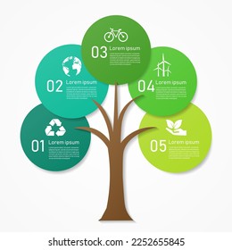 infografía de hoja de ecología verde con fondo de icono de elemento de opción. medio ambiente y desarrollo sostenible. se puede usar para procesos, presentaciones, diseño, infografía. crecimiento orgánico de la hoja de planta.