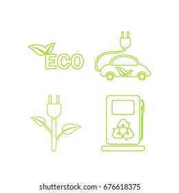 Green ecology linear icons set. Eco friendly. Vector