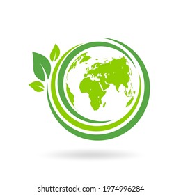 Green Ecology Logo Design For World Environment Day, Earth Day, Eco Friendly And Sustainability Concept, Vector Illustration 