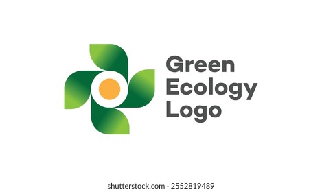 
Green ecology logo, Green leaf and sun vector logo