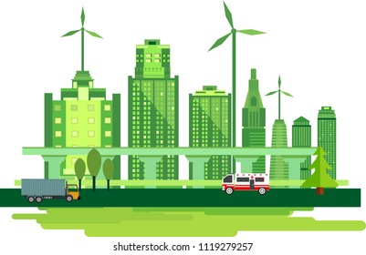 Green ecology modern and futuristic city, Infrastructure and Transportation, Smart City, Connected, Green and Clean environment friendly concept