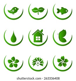 Green ecology and nature icons set