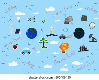 Green ecology and pollution of the planet.
