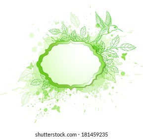 Green ecology vector  banner with leaves and bird