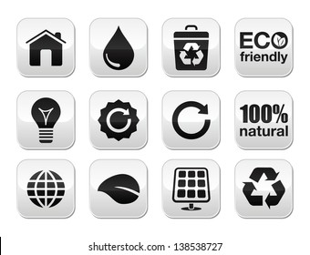 Green ecology vector buttons set