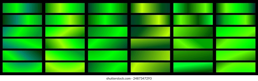 Green ecology vector gradients set. Glossy shiny nature green gradient colorful illustration gradation for backgrounds, banner, user interface, flyers, cards