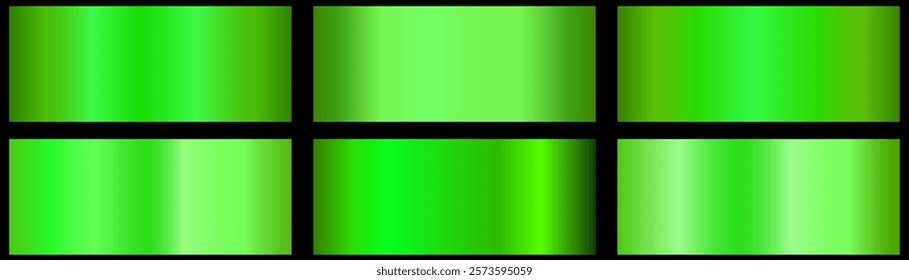 Green ecology vector gradients set. Bright and shiny green gradient colorful illustration gradient for backgrounds, banner, user interface, flyers, cards.