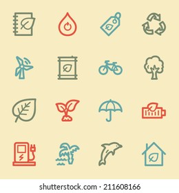 Green ecology web icon set 4, retro color
