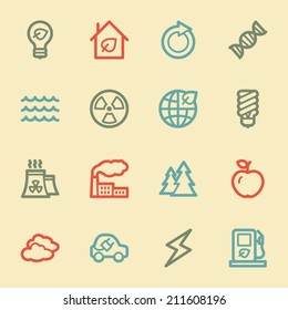 Green ecology web icon set 1, retro color