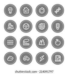 Green ecology web icon set 1, grey circle buttons