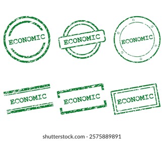 Green economic stamps on white