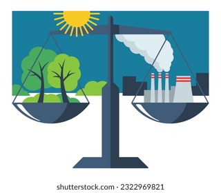 Green economy concept for visual aid - balance between ecology and production. Isolated vector illustration