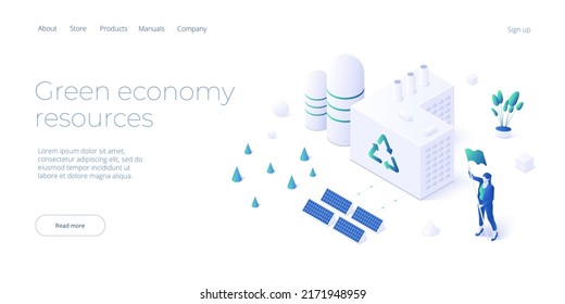 Green Economy And Environment Protection Concept In Isometric Vector Illustration. Esg And Climate Change. Sustainable Power For Clean Earth Environment