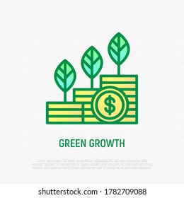 Green economy growth thin line icon. Circular economy, renewable resources. Vector illustration for environmental issues.