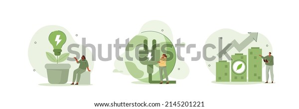 \
Green\
economy illustration set. Sustainable economic with renewable\
energy and natural resources. Green nature energy and electric\
power industry concept. Vector\
illustration.