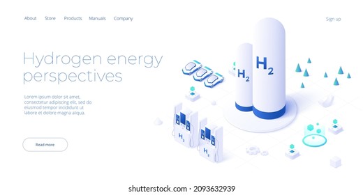 Green Economy And Renewable Energy Concept In Isometric Vector Illustration. Hydrogen Electric Car And H2 Fuel Vehicle. Sustainable Power Plants For Clean Earth Environment . 