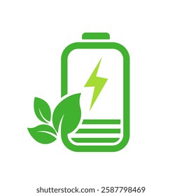 green EcoPower battery icon with leaf element. green environment concept sign. vector illustration